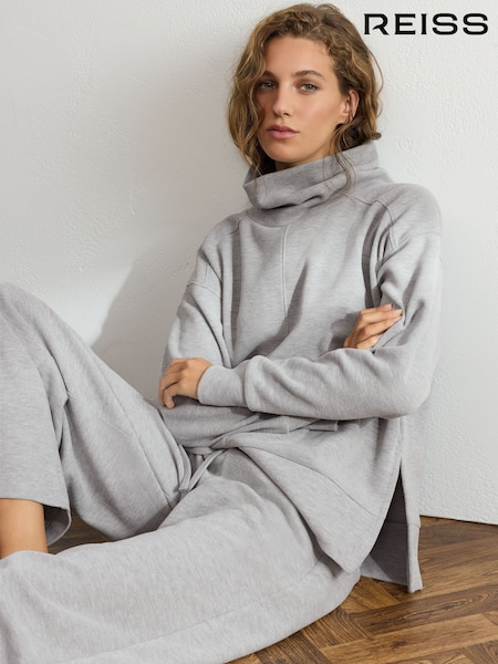 Grey Marl - Reiss Hattie Cotton-blend Roll-neck Lounge Top