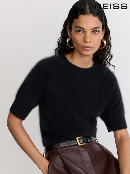 Black - Reiss Beatrice Suede Square-buckle Belt