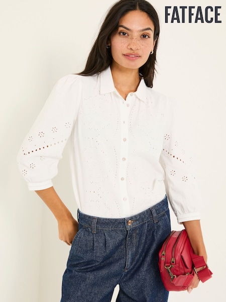 FatFace Roxi Ivory 100% Cotton Embroidered Shirt (E80131) | €73
