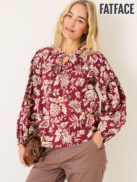 FatFace Burgundy Red 100% Cotton Sandy Blouse (E80133) | €70