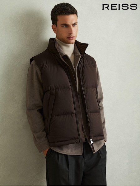 Reiss Brown Jessie Quilted-Shell Zip-Through Gilet (E80196) | €287