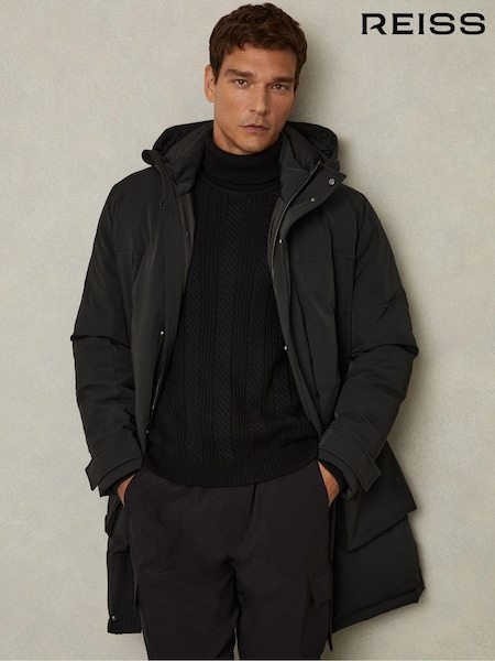 Reiss Black Mission Hooded Shell Down Coat (E80203) | €640