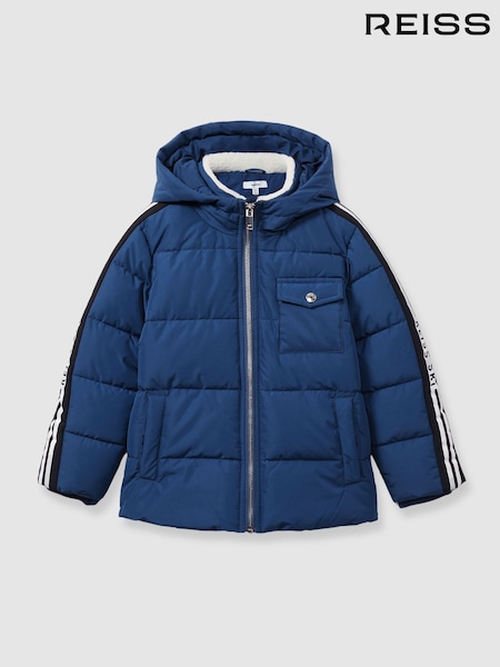 Reiss Airforce Blue Walters 13-14 yrs Fleece-Collar Quilted-Shell Jacket (E80204) | AED562