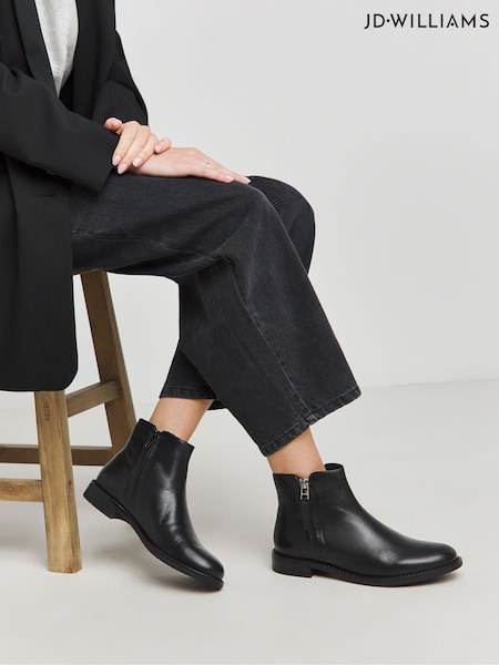 JD Williams Black Leather Side Zip Boots In Wide Fit (E80268) | €79