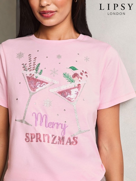 Lipsy Pink Christmas T-Shirt (E80281) | €18