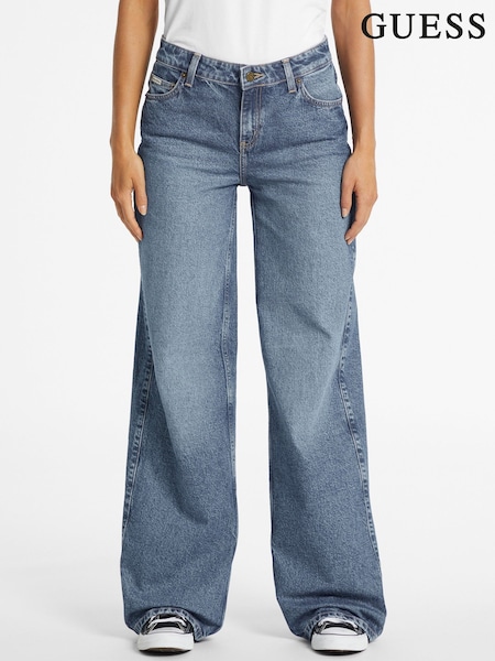 GUESS JEANS Medium Wash Blue Stretch Wide Leg Denim Jeans (E80731) | ₪377