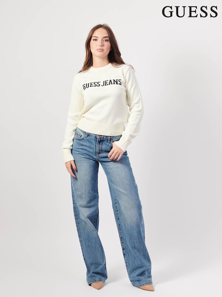 Guess Jeans Cream 100% Cotton Logo Knit Jumper (E80742) | $63