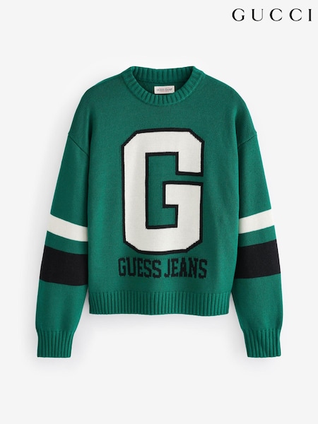 Grün - GUESS Jeans Varsity Logo Knit Jumper (E80744) | 65 €