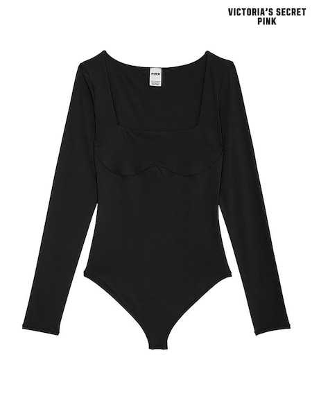 Victoria's Secret PINK Black Square Neck Soft Stretch Bodysuit (E80924) | €45