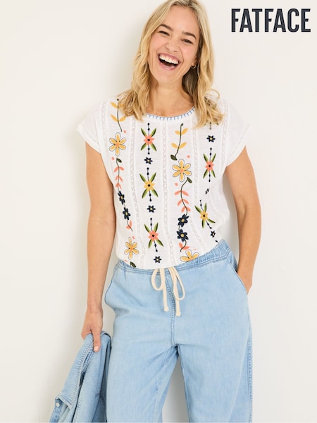 FatFace Ivy White Embroidered T-Shirt (E80964) | ₪148