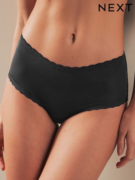 Black Midi Microfibre and Lace Trim Knickers 7 Pack (E81135) | €38