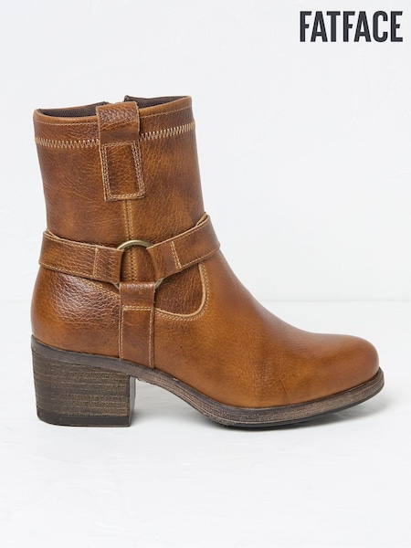 FatFace Hazel Tan Brown Mid Heel Boots (E81233) | €64