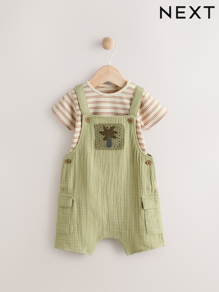 Green Palm Baby Woven Dungaree and Bodysuit Set (0mths-2yrs) (E81334) | €27 - €30