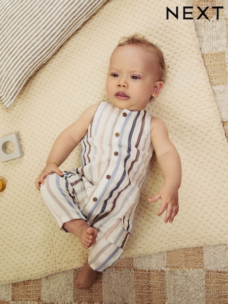 Blue/White Stripe Baby Woven Romper (0mths-2yrs) (E81336) | SGD 24 - SGD 28