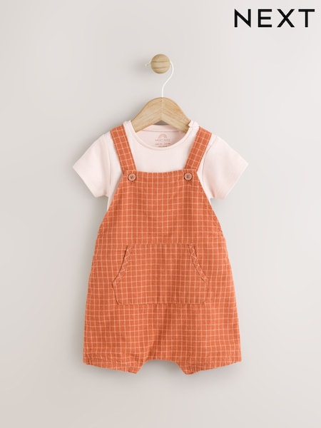 Rust Brown Baby Woven Dungaree and Bodysuit Set (0mths-2yrs) (E81337) | kr267 - kr301