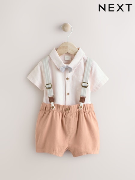 Apricot Orange Shirt Body, Shorts and Braces Baby 4 Piece Set (0mths-2yrs) (E81338) | €33 - €36