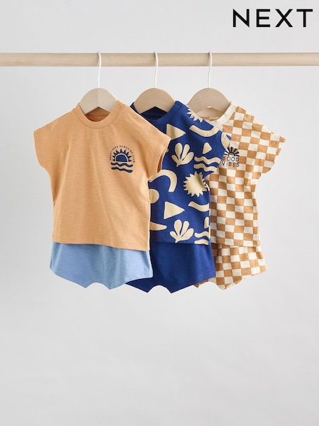 Navy/Rust Checkerboard - Baby Tops and Shorts Set 6 Piece (E81350) | 37 € - 40 €