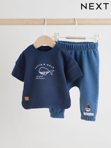 Navy Whale Top and Trousers Baby 2 Piece Set (E81362) | €20 - €23
