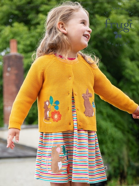 Frugi Girls Yellow Mouse/Rabbit Cardigan (E81612) | AED93 - AED105