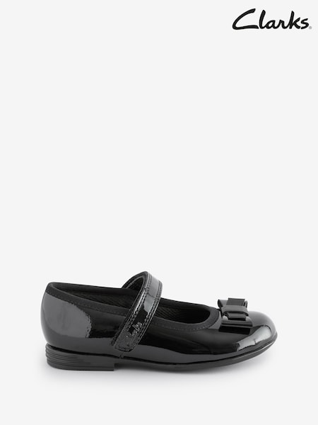 Clarks corl Black Standard Fit (F) Finja Tap Mary Jane Bow Leather Shoes (E81637) | €53 - €56