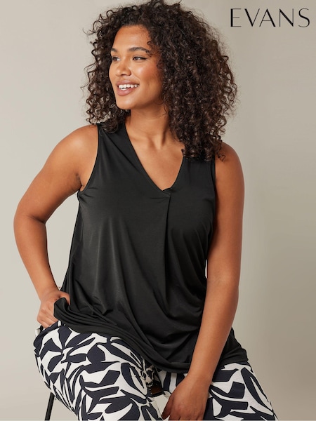 Evans Curve Pleat Front Vest Black Top (E81664) | €46
