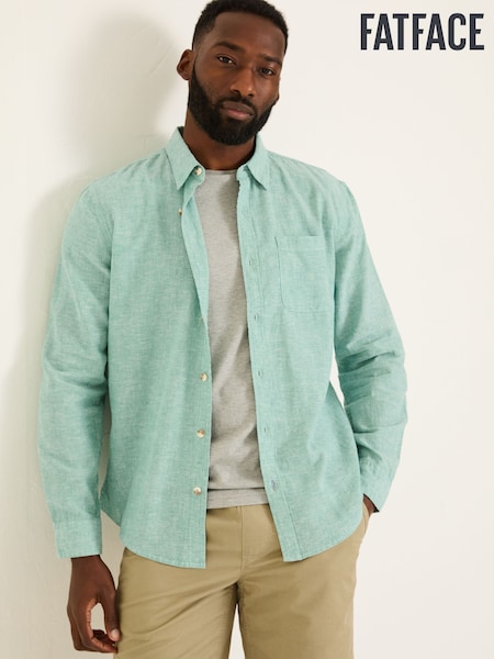 ירוק טורקיז בהיר - Fatface Linen Cotton Shirt (E81699) | ‏226‏₪