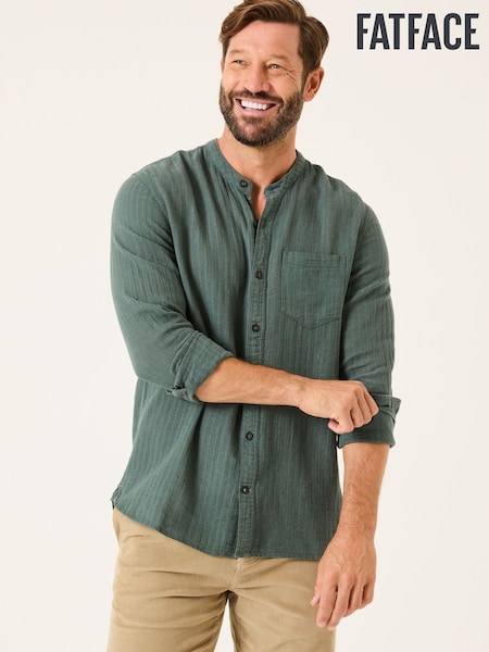 FatFace Bugle Dusky Green Long Sleeve Grandad Linen Cotton Shirt (E81702) | €64