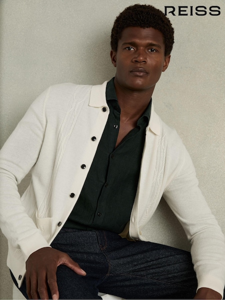 Reiss White Lockhurst Wool Cabled-Knitted Cardigan (E81707) | €185