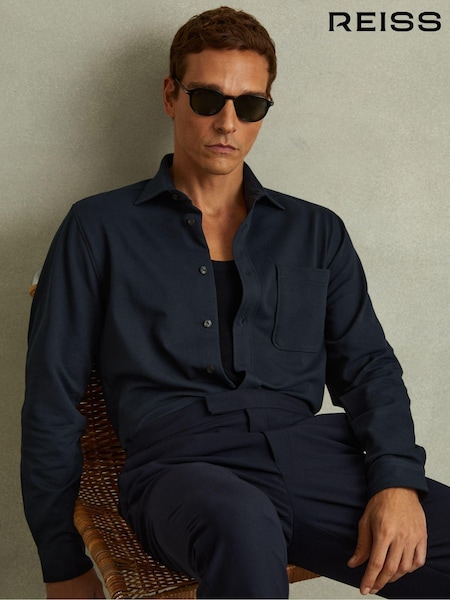Reiss Navy Kappo Cotton Blend Twill Overshirt (E81711) | €145