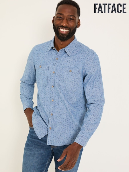 FatFace Chambray Blue Leaf Print Long Sleeve Shirt (E81837) | €79