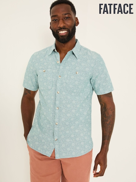 FatFace Pale Blue Short Sleeve Tile Print Shirt (E81840) | €63