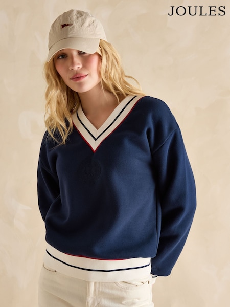 Joules Varsity Navy Blue Cotton Rich Embroidered Sweatshirt (E81854) | R$ 485