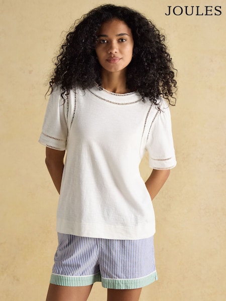 Joules Sienna White Ladder Trim T-Shirt (E81861) | R$ 345