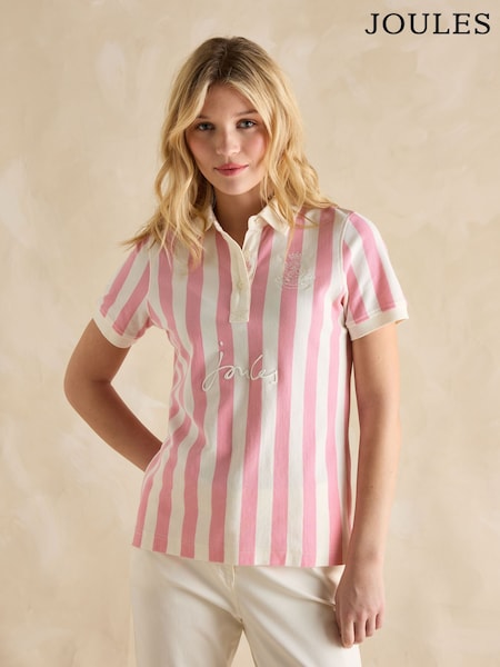 Joules Beaufort Pink/Cream Stripe Polo Shirt (E81870) | R$ 495