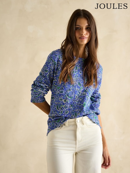 Joules Harbour Blue Paisley Boat Neck Printed Top (E81875) | AED204