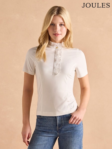 Joules Kate White Short Sleeve Frilled Neck Top (E81880) | R$ 345
