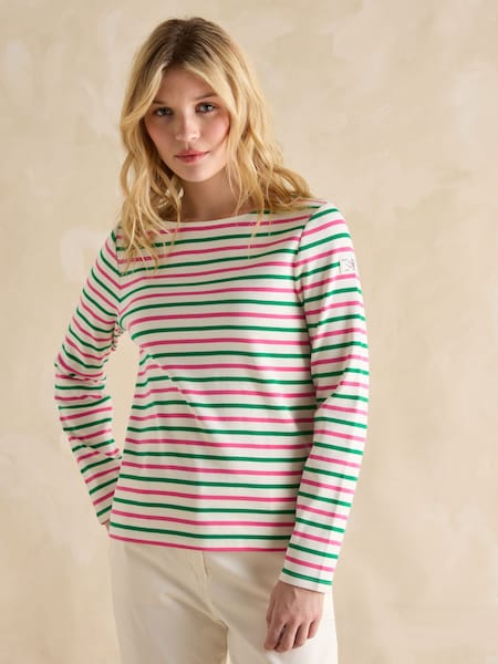 Joules Harbour Pink & Green Striped Boat Neck Breton Top (E81883) | R$ 295