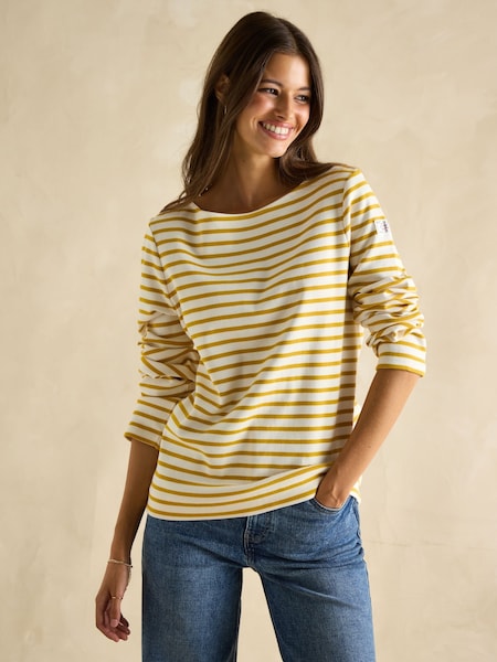 Joules Harbour Mustard Yellow Boat Neck 100% Cotton Breton Top (E81887) | €40