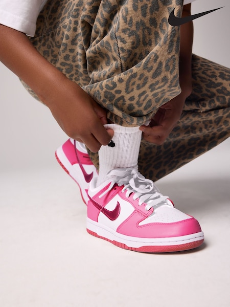 Blanco/rosa fucsia - Nike Youth Dunk Bajo Trainers (E81933) | 99 €