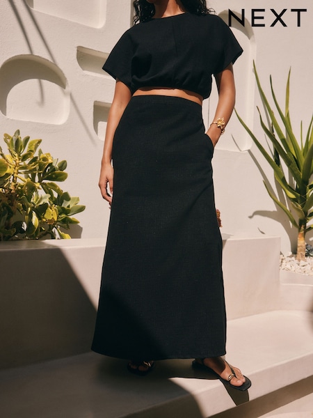 שחור - Textured Jersey Midi Skirt (E81985) | ‏87‏₪