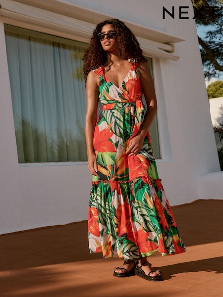 Red/Green Ruffle Sleeve Maxi Dress (E82020) | LEI 313