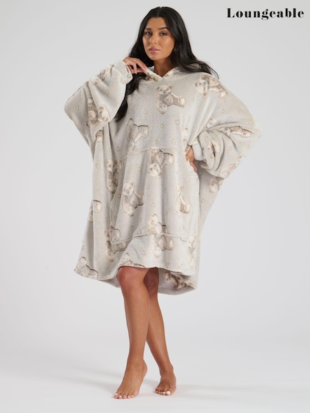 Loungeable Grey Teddy Bear Luxury Fleece Snuggle Hoodie (E82120) | €17.50