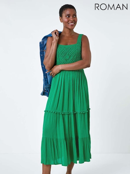 Roman Green Crochet Detail Cotton Blend Maxi Dress (E82153) | €60