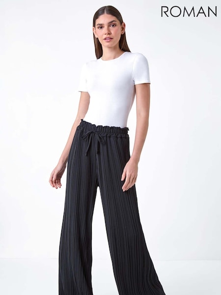 Roman Pleated Tie Waist Stretch Trousers (E82162) | 198 LEI