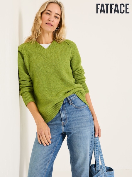 Vihreä - FATFACE Bonnie Boucle V-kaula-aukko Neulepusero (E82202) | €88