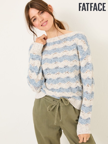 FatFace Natural Edith Texture Stripe Knitted Jumper (E82209) | kr800