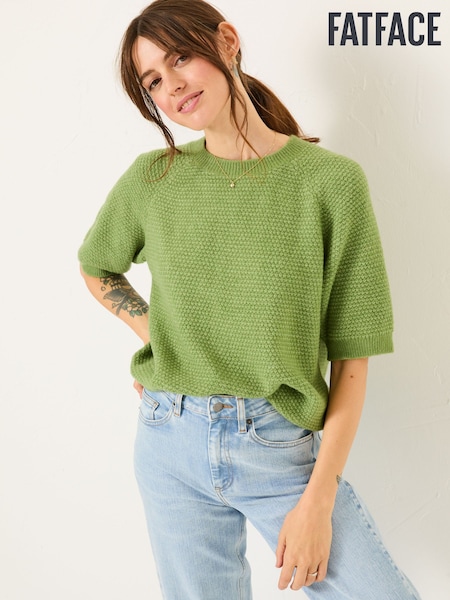 FatFace Zandra Green Textured Knitted T-Shirt (E82262) | €64