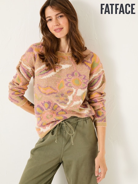 FatFace Natural Wilding Knitted Pattern Jumper (E82275) | ₪282