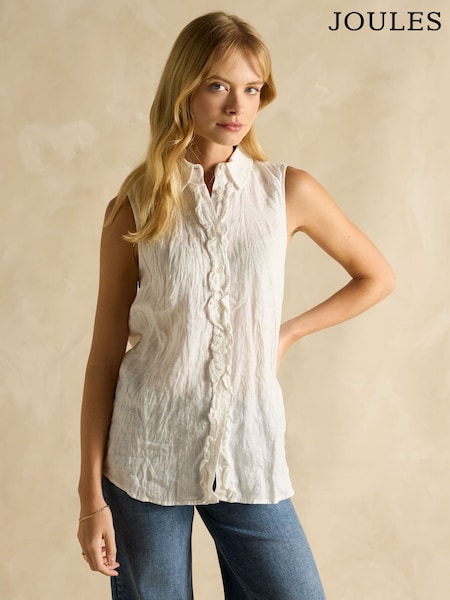 Joules Selene White 100% Linen Sleeveless Shirt (E82297) | 3,545 UAH
