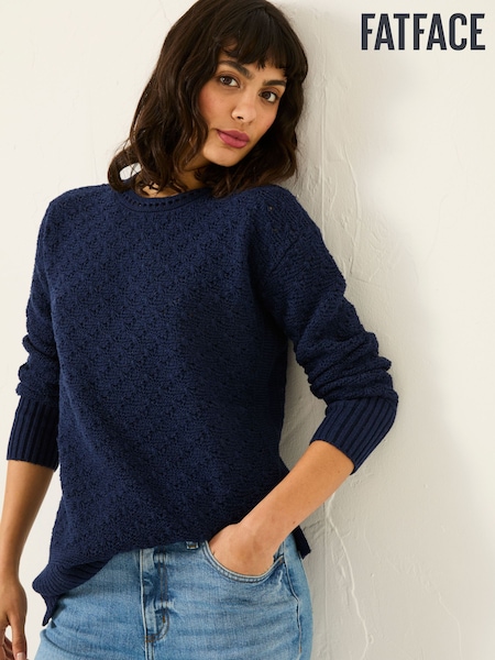 FatFace Farryn Navy Farryn Knitted 100% Cotton Knitted Jumper (E82319) | $90